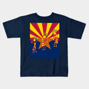 Arizona Flag Color Kokopelli Tribal Flute Players Kids T-Shirt